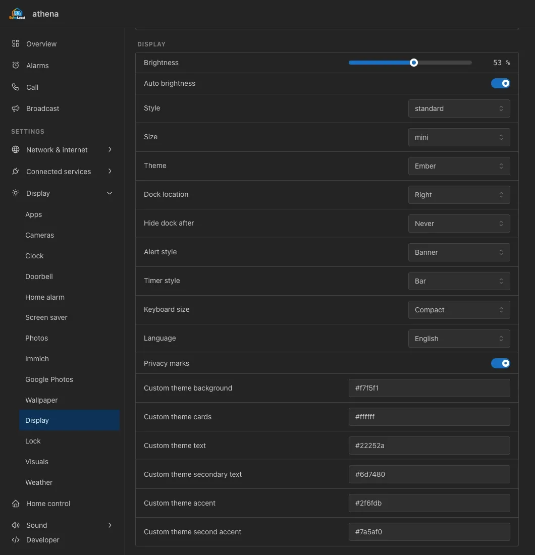 Browser display settings: Theme, style, size, brightness and layout controls.