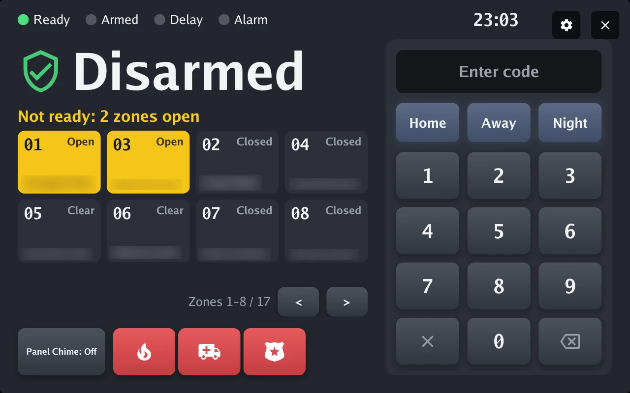 Home alarm in the Keypad design with rehearsal data