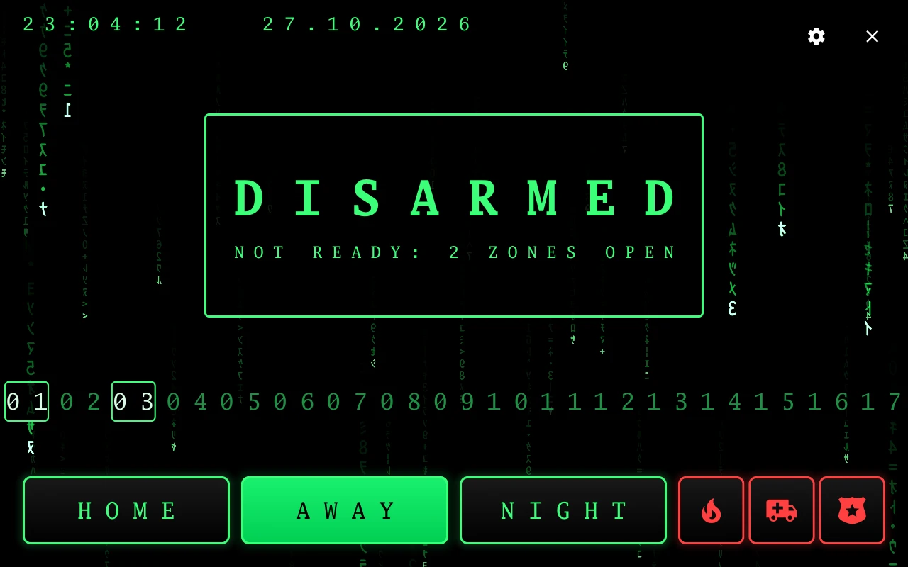 Home alarm in the Matrix design with rehearsal data