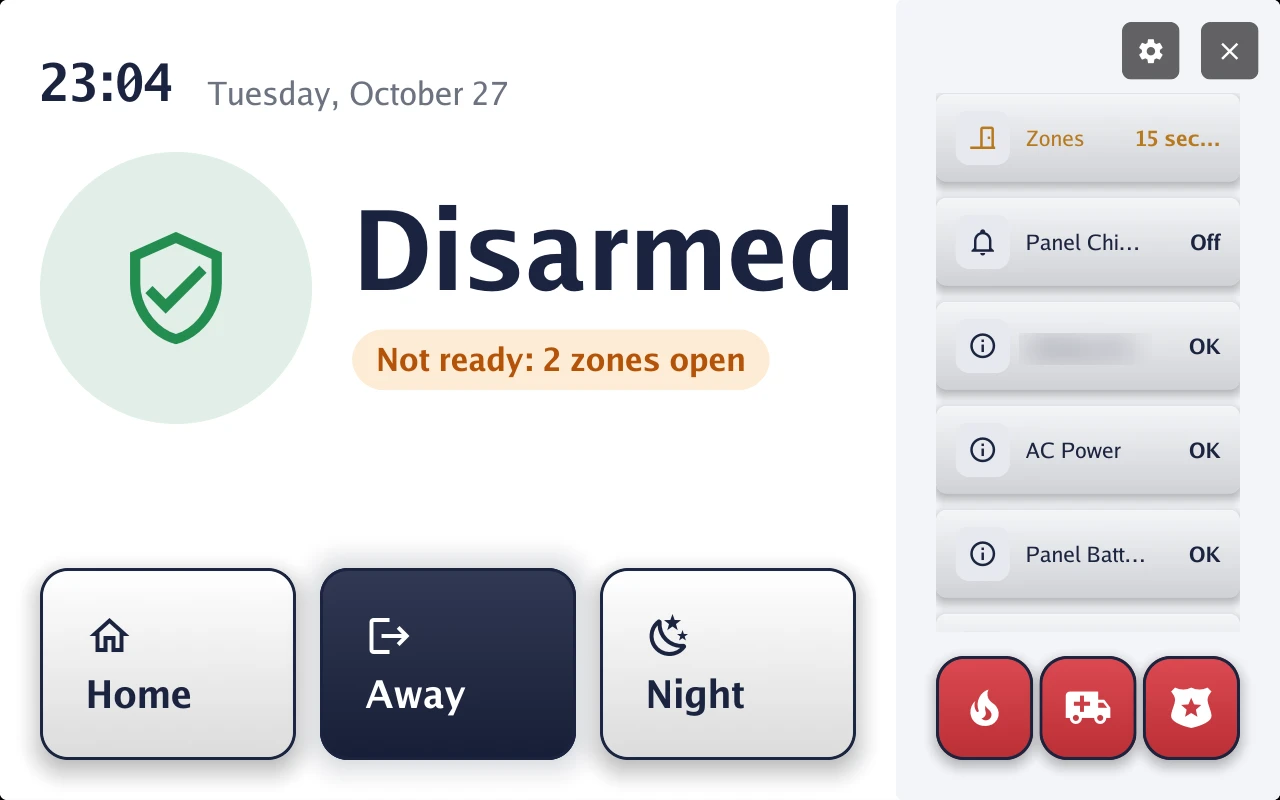 Home alarm in the Card design with rehearsal data